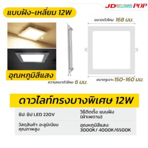 ดาวไลท์เหลี่ยมฝัง-12W